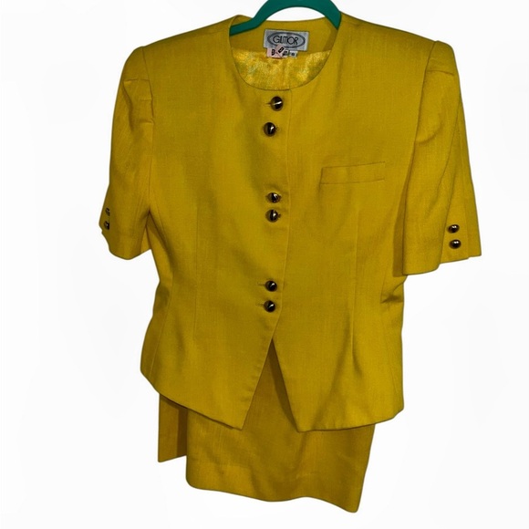 Vintage Gilmor Yellow Pencil Skirt Jacket Blazer Suit Set 8 retro 80s 90s - Picture 1 of 10